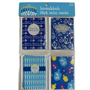 Hanukkah 16pk Mini Cards Assortment With Envelops New Blue Happy Hanukkah